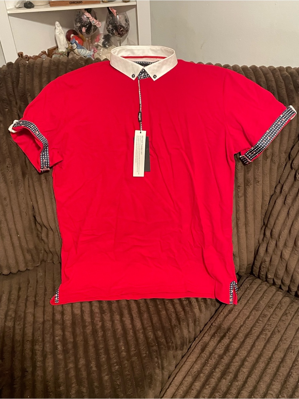 Men's Red Short-Sleeve Polo with Contrast Collar